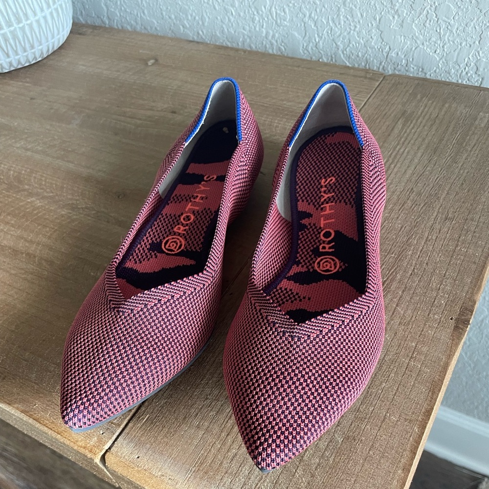 Pink and blue Rothy’s “the point” flat like new worn twice